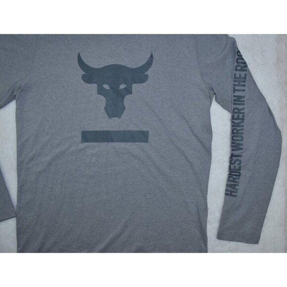 Under Armour Project Rock Men's Shirt Size M Gray Hardest Worker Long Sleeve New - Picture 5 of 11